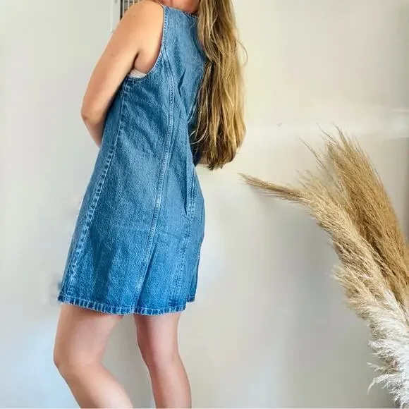 NEW ABERCROMBIE Medium Blue Wash Denim A-Line Mini Tank Top Jean Dress XL - Picture 10 of 16